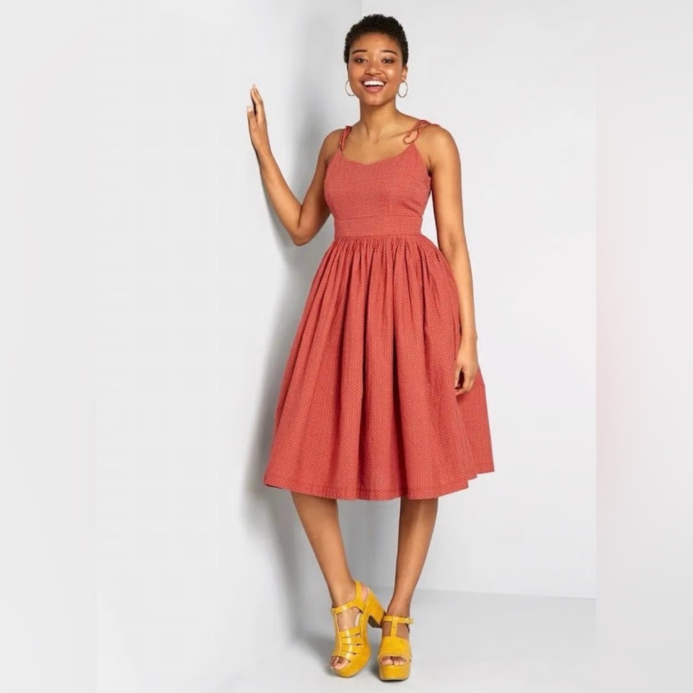 NWOT Modcloth Cotton 50s Style Dress With Pockets Burnt Orange Sz. 14